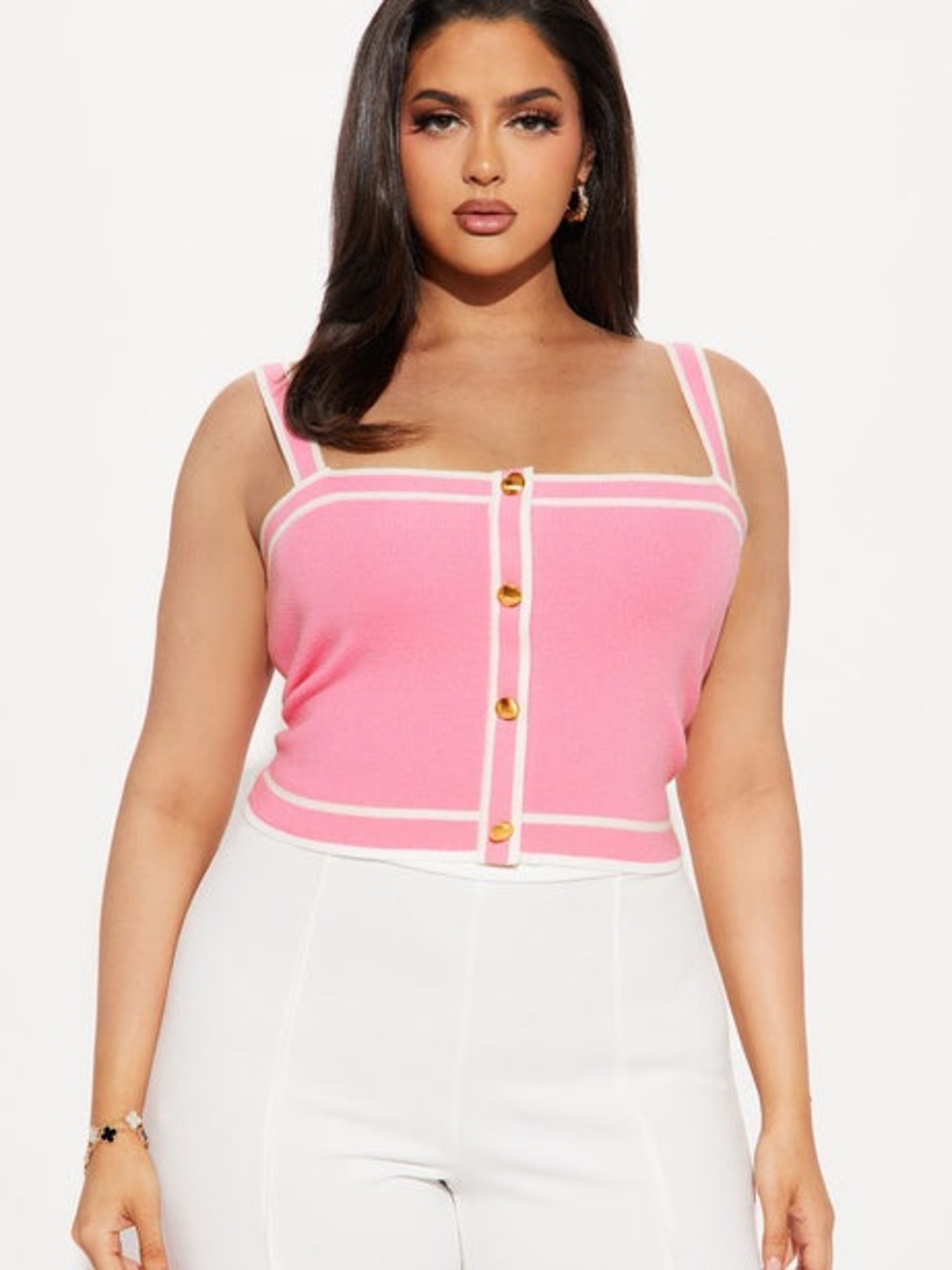 Fashion Nova Lunch in Paris Sweater Pink and White Striped Knit Crop Top